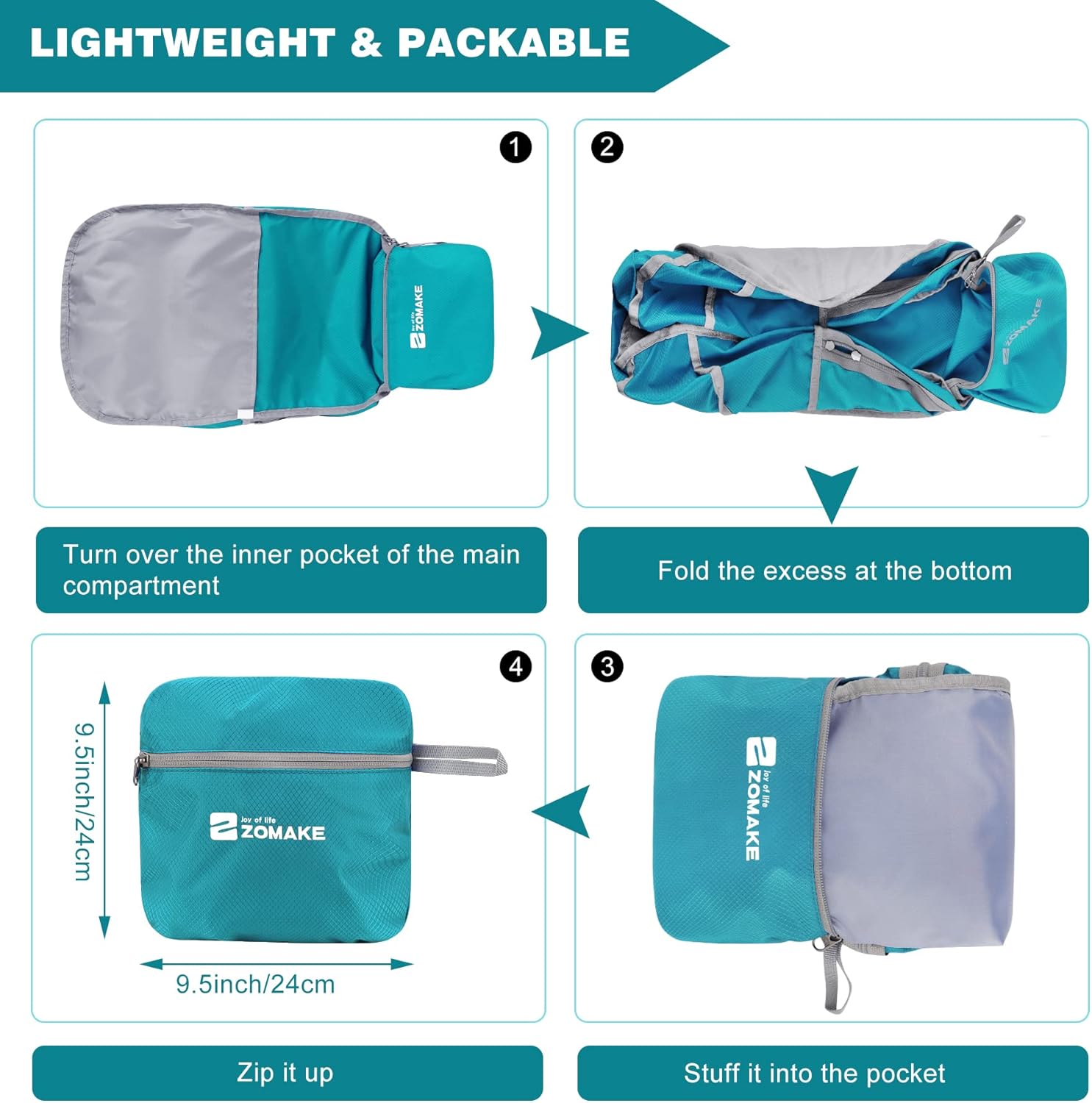 ZOMAKE Lightweight Packable Backpack 35L, Foldable Backpacks Water Resistant Collapsible Light