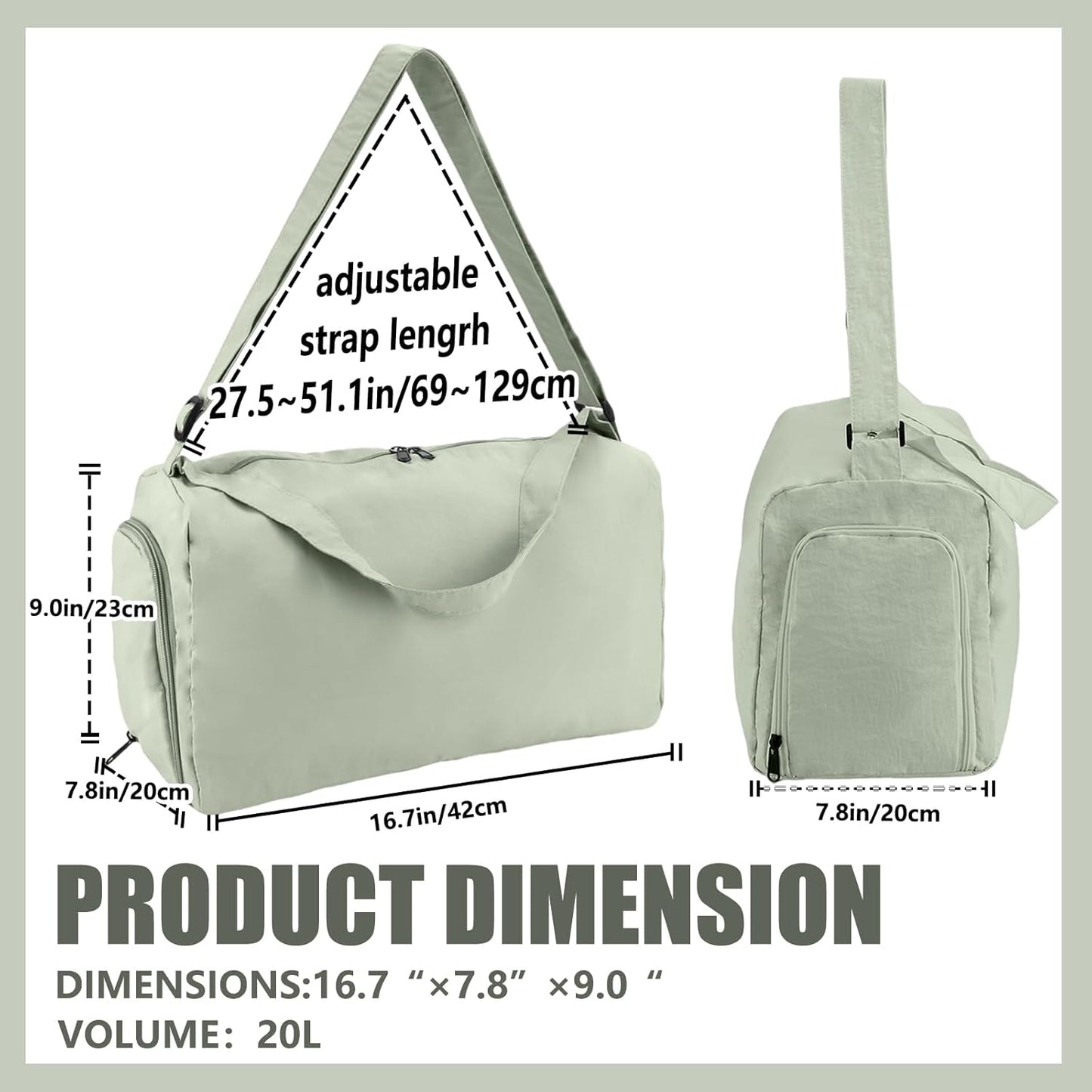 Small Gym Bag for Women with Shoes Compartment, Travel Duffel Overnight Bags for Women & Men, Weekend Carry on Bag - Sport Yoga Dance(Light Green)