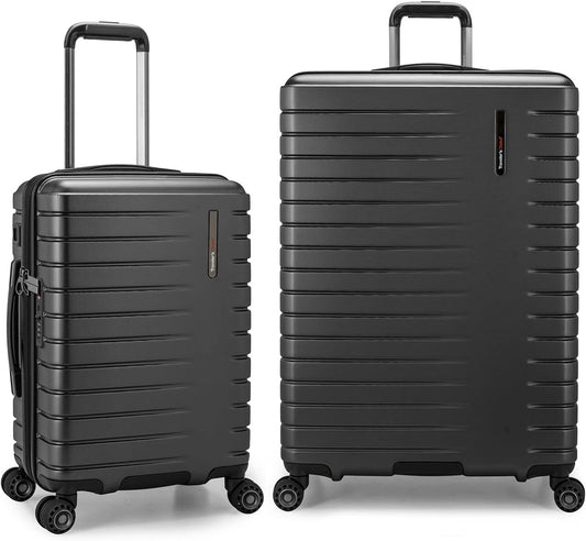 Traveler's Choice Archer Polycarbonate Hardside Spinner Luggage Set,Tie Down Straps Grey, 2-Piece