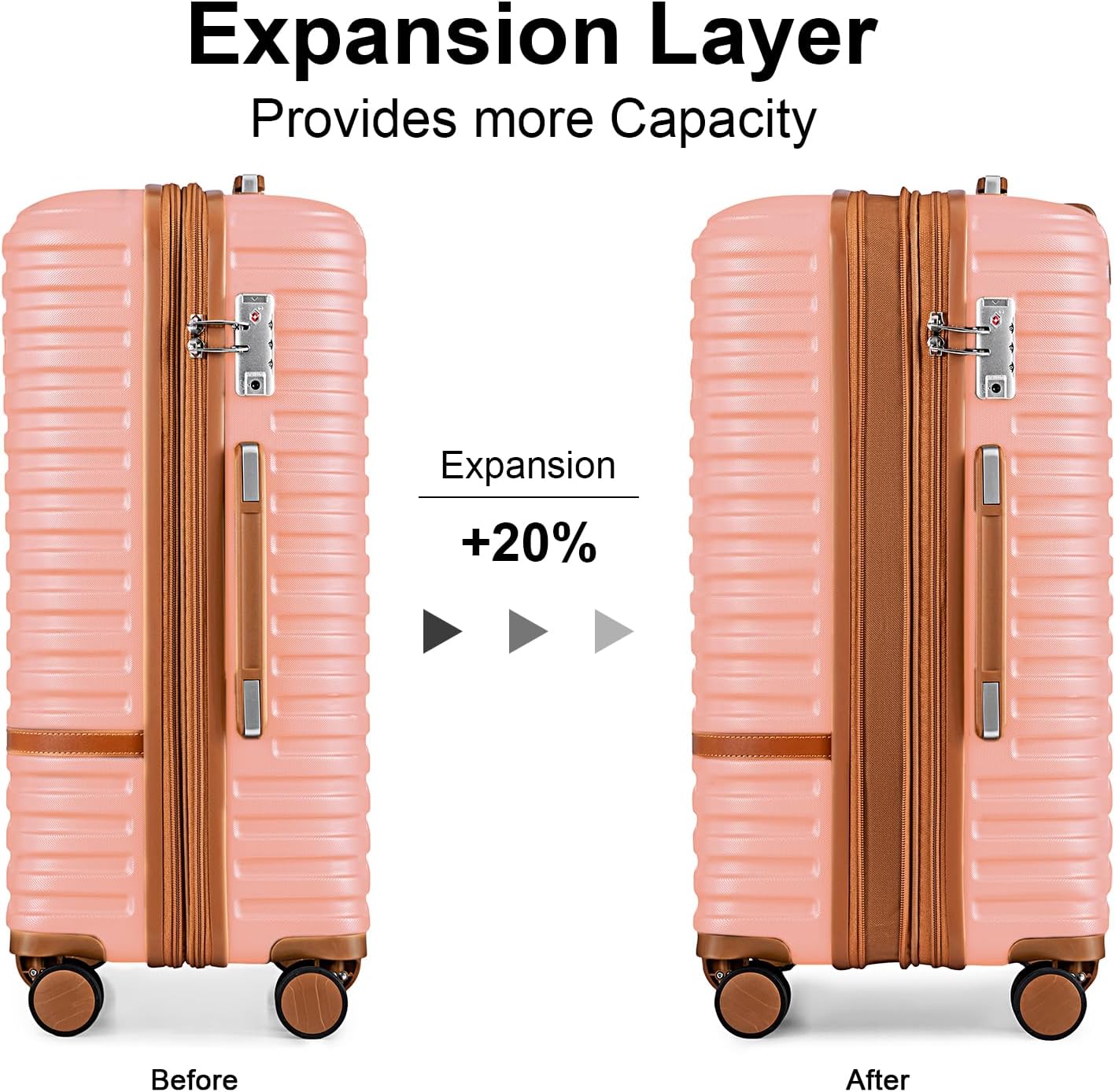 Joyway Luggage Set 3 Piece Suitcase Sets with Spinner Wheel,Hardside Expandable Travel Laggage with TSA Lock (20/24/28 Pink brown