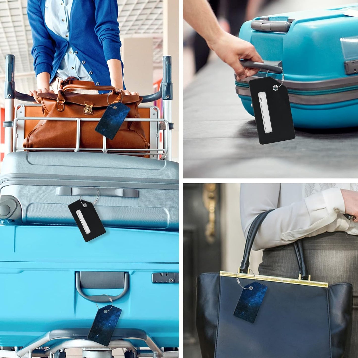2 Luggage Tags, (1" Smaller Than Traditional) Perfect for Quick Luggage Identification with Stainless Steel Ring and Address Card for Travel and Luggage (Star)