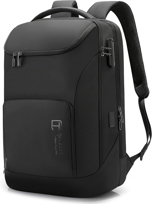 Anti Theft Business Backpack with TSA Lock, 30L Waterproof Laptop Backpacks with USB Charging Port Fits for 17.3 Inch Notebook for Men and Women, Black
