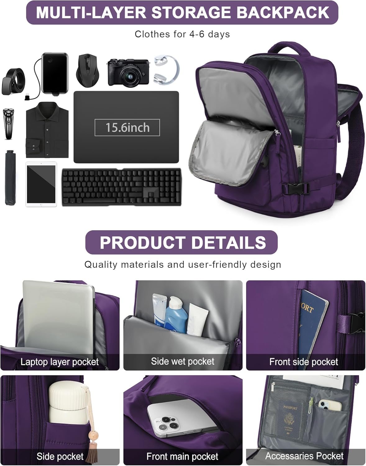 VGCUB Carry on Travel Backpack for Women Men Large Laptop Gym Work Frontier Airlines Personal Item