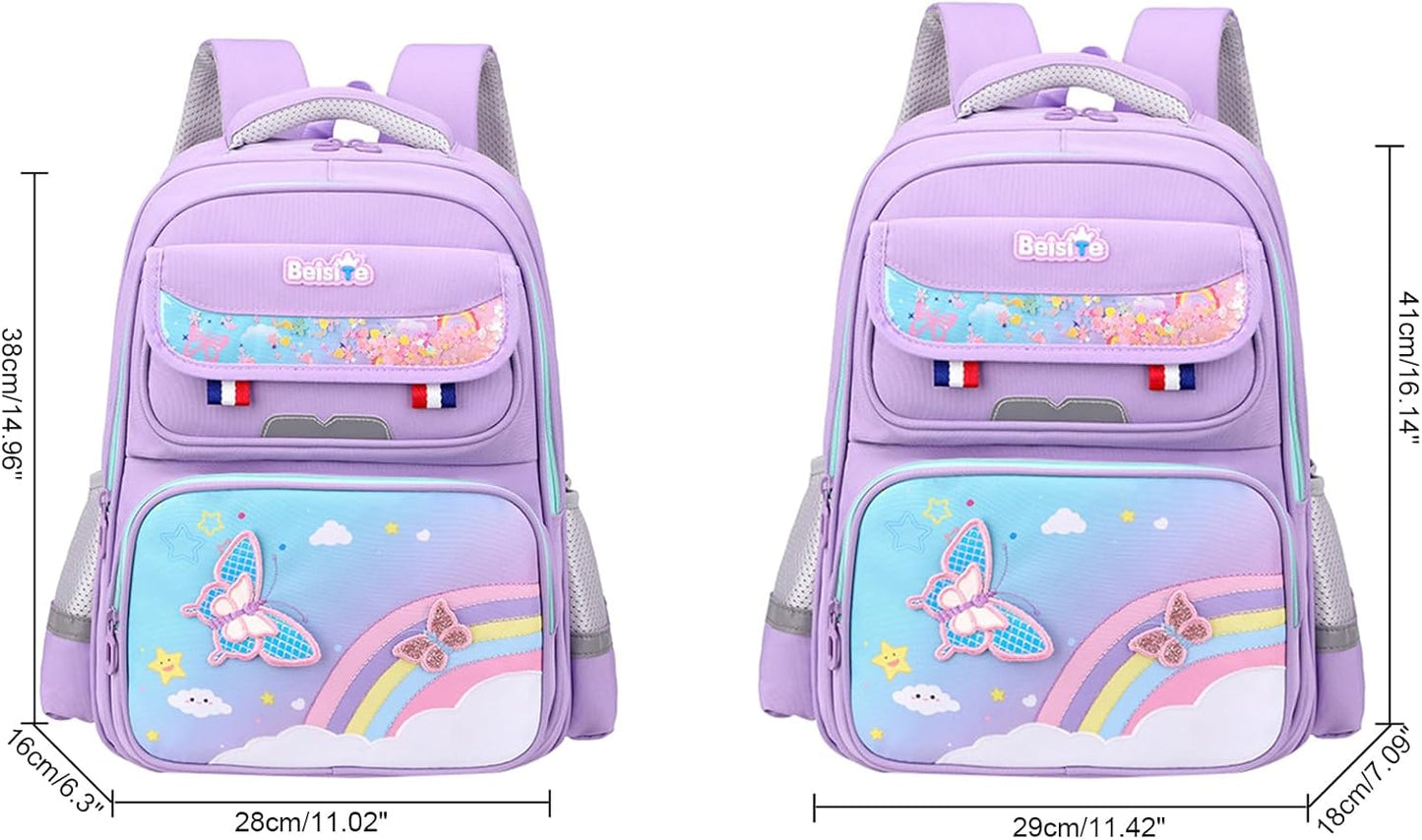 JiaYou Unisex Child Backpack Multi Layer Primary School Daypack with Detachable waist belt(Purple,21 Liters)