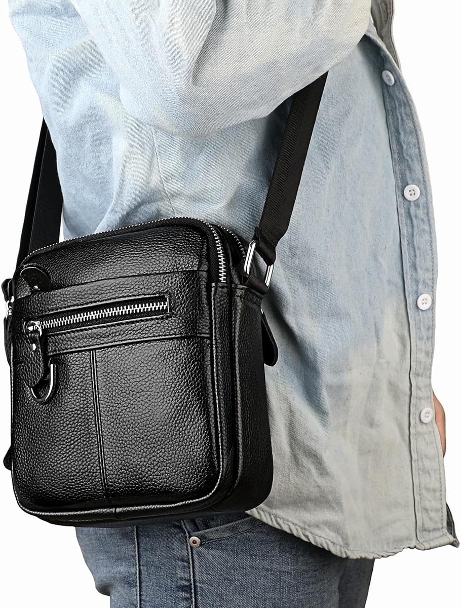 Men's Genuine Leather Crossbody Bag Large Capacity Casual Shoulder Bag for Daily Use
