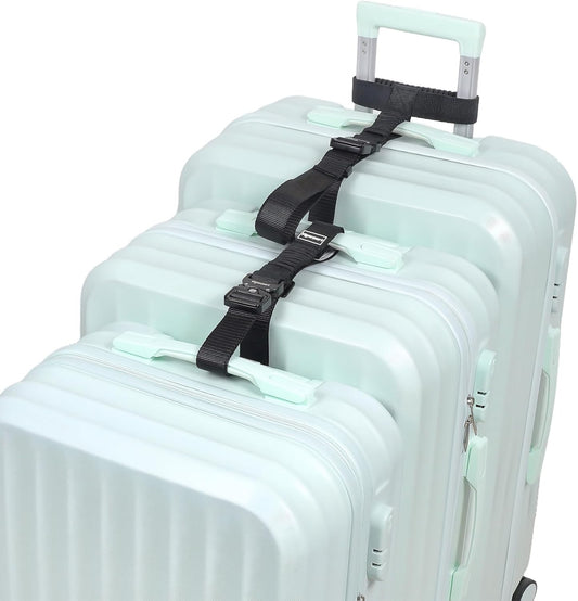 Vigorport Luggage Straps, Straps for Suitcase, Add A Bag Stretchable Attachment Accessories for Connect Your 3 Luggage Together (Black, 1.25" Width)