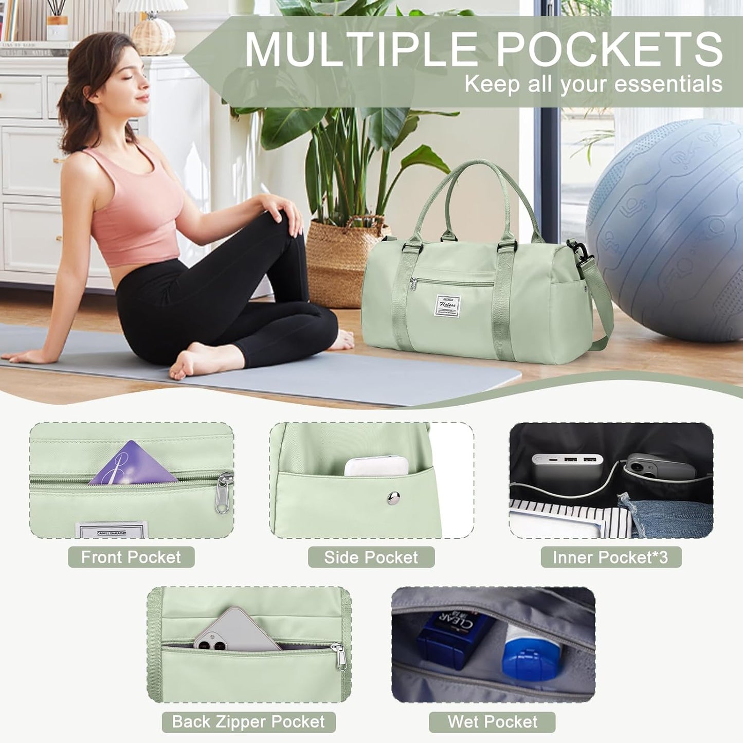 Gym Bag for Women with Shoes Compartment,Small Duffel Bag Sport bag with Toiletry Bag Overnight
