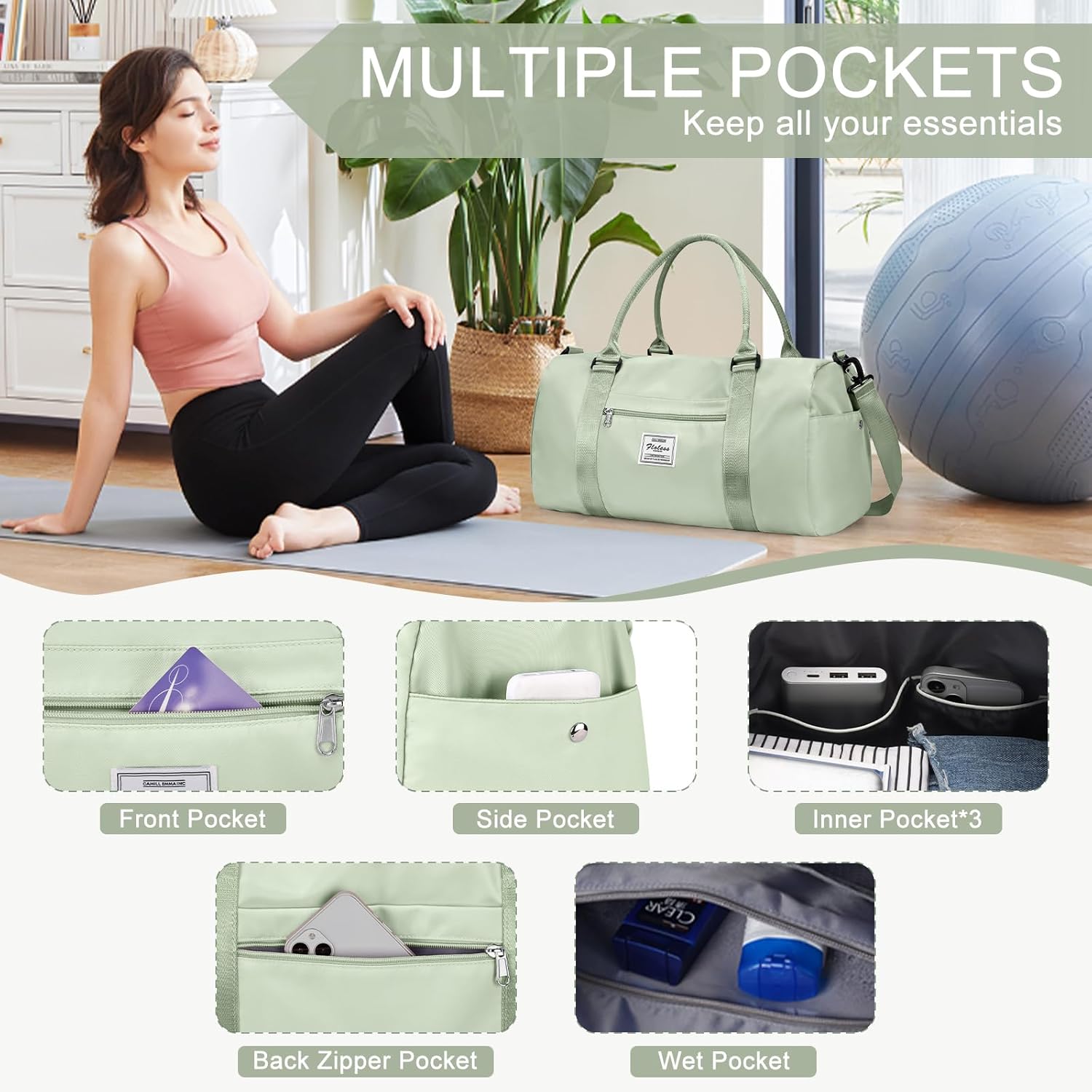 Gym Bag for Women with Shoes Compartment,Small Duffel Bag Sport bag with Toiletry Bag Overnight