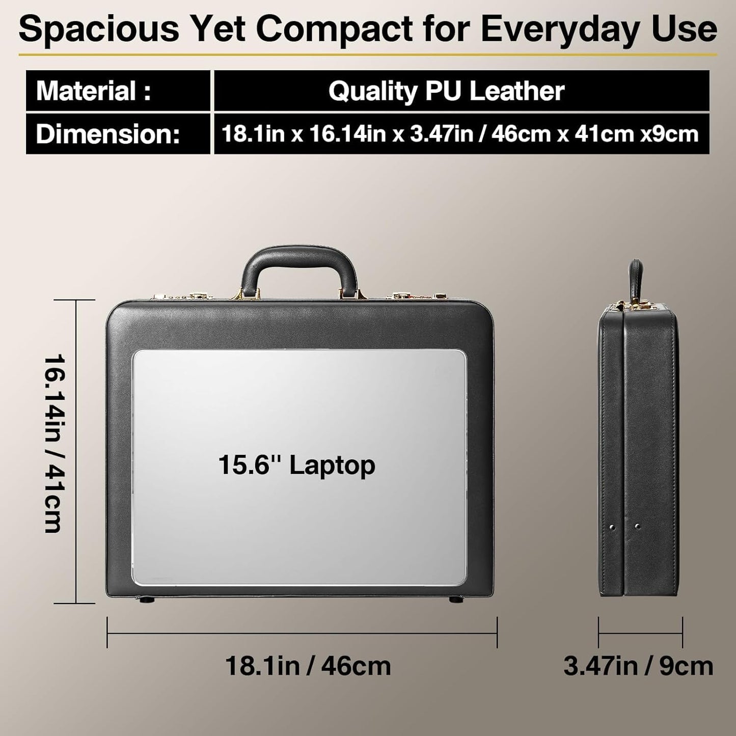 Briefcases for Men, Anti-Theft Dual Lock Briefcase with 16 Inch Laptop Compartment, Waterproof Faux Leather, Brief Cases Men with Multi File Organizer, Perfect for Office, Travel (Black)