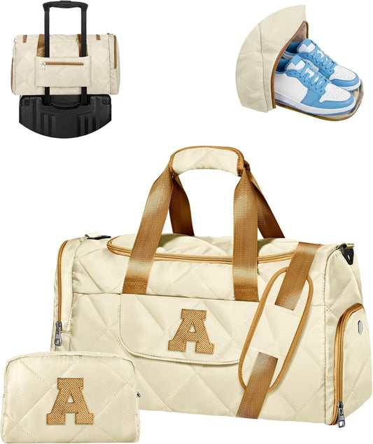 Gifts for Girls Women, Initial Duffle Bag, Personalized Gifts for Her, Teen Girl Gift Trendy Stuff, Overnight Weekender Bag with Toiletry Bag, Birthday Gift for Daughter, Friends, Mom, Sister