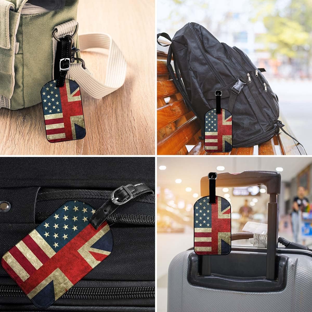 The Us and The UK Flag Suitcase ID Tag The United State and United Kingdom Banner Luggage Tag Fully Bendable Tag PU Leather Labels Bag Tag for Teenage Women, 1 Pack