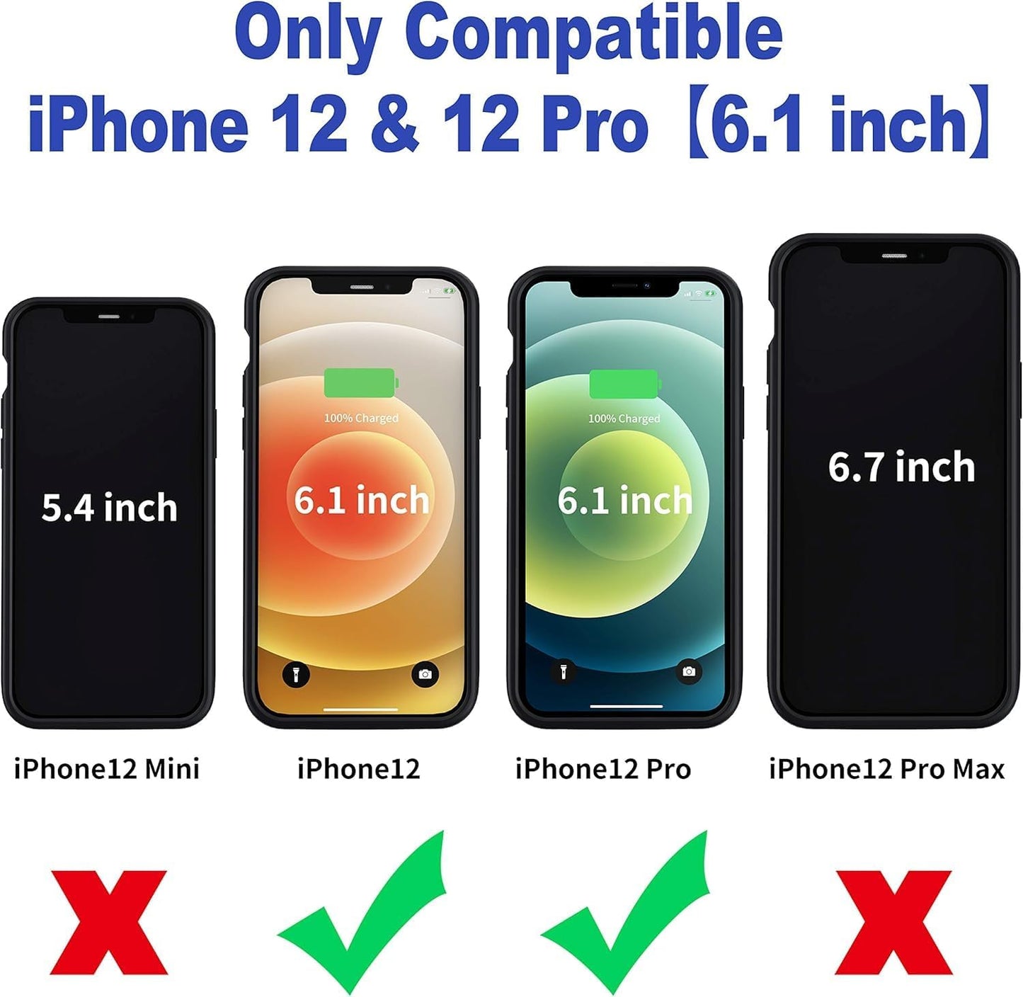 Battery Case for iPhone 12/12Pro, 13800mAh Portable Backup Power Bank Protective Charging Case Rechargeable Extended Battery Charger Cases for iPhone 12/12 Pro Black