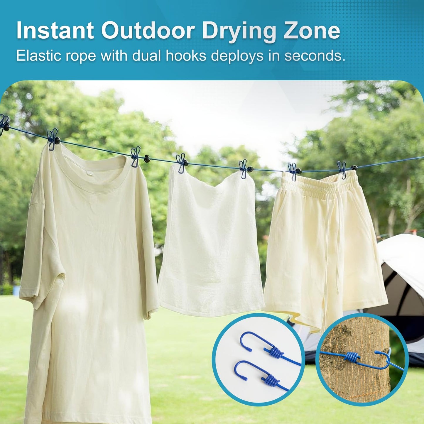 2 Pack Retractable Portable Travel Clothesline, Camping Clothing Line Set
