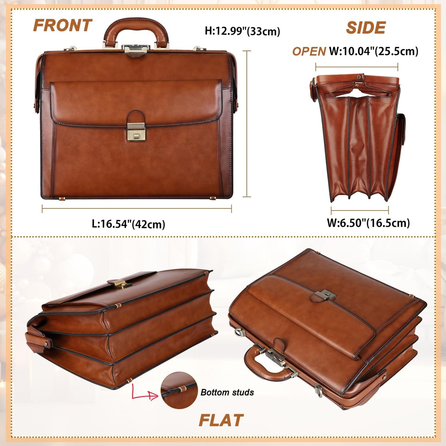 Banuce Vintage Leather Briefcase for Men 15.6 Inch Legal Attorney Lawyer Briefcase Doctor Bag for Work Business with Lock