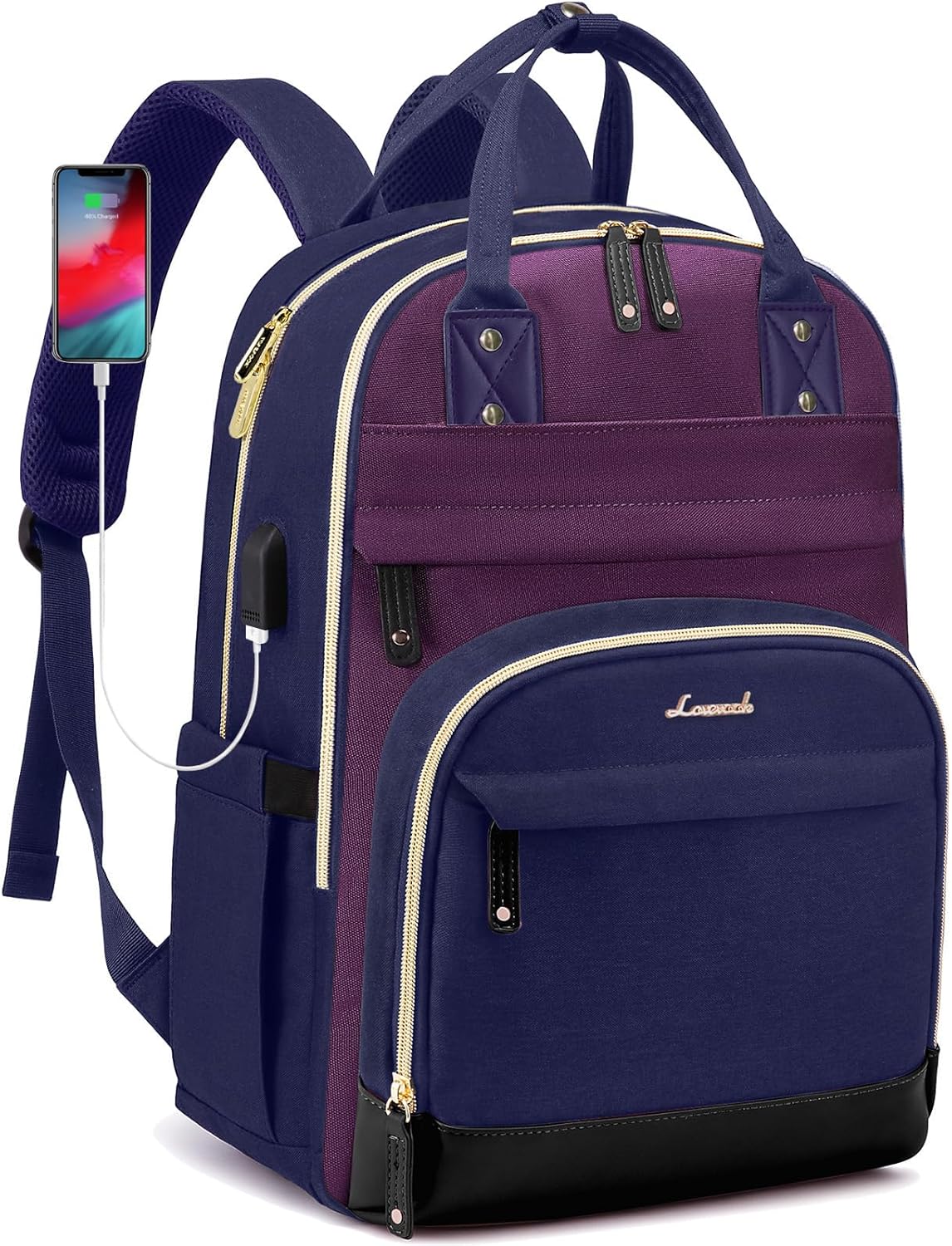 LOVEVOOK Backpack for Women,Laptop Backpack Women,Fits 15.6 Inch Laptop Bag,School Backpacks,Fashion Travel Work Anti-theft Bag,Waterproof Business Computer College Backpack Purse,Purple-Blue-Black