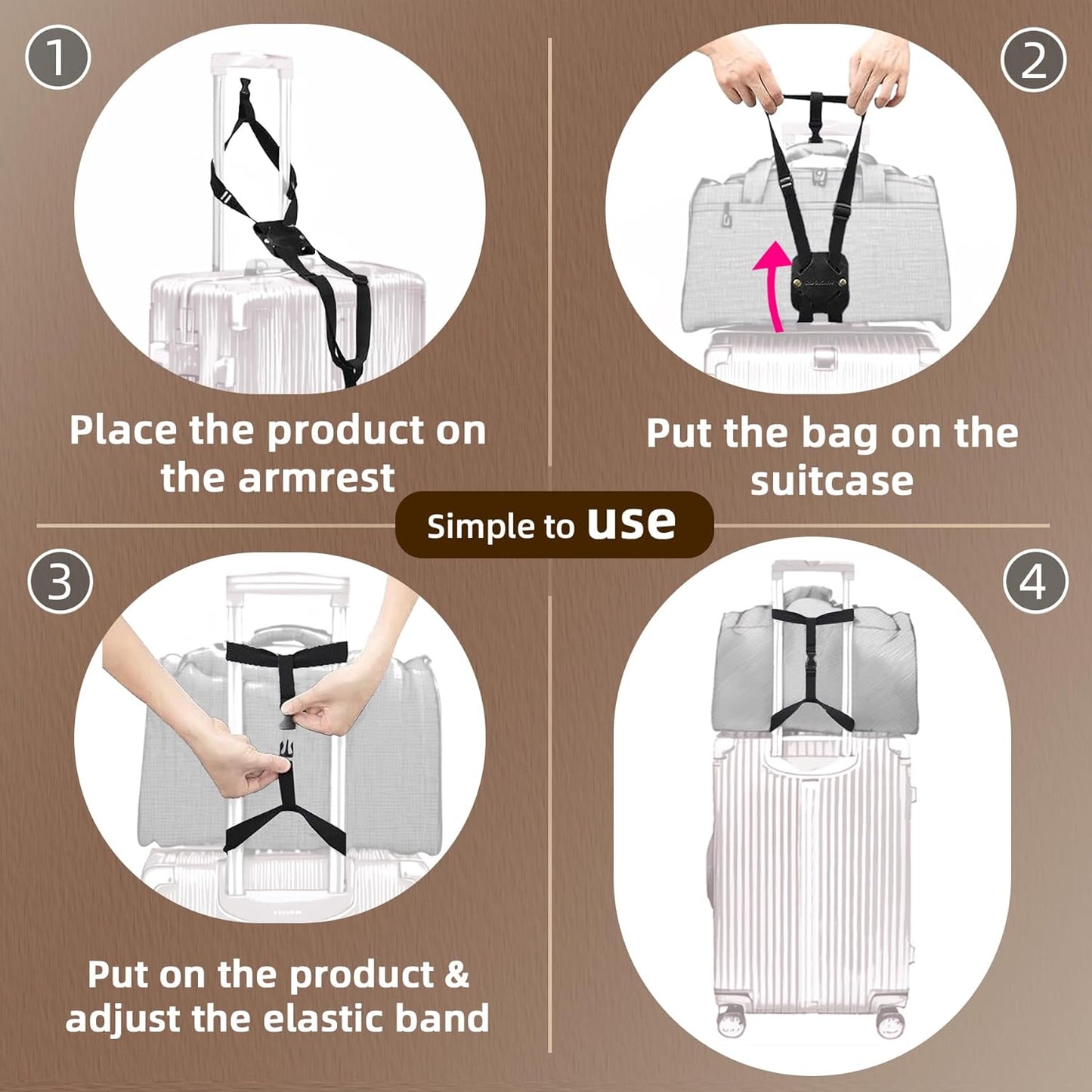 Luggage Straps for Suitcases,Luggage Straps Bag Bungees,Adjustable TSA-Approved – High Elastic Suitcase Belt for Securing Carry-On(2 Pack Brown)