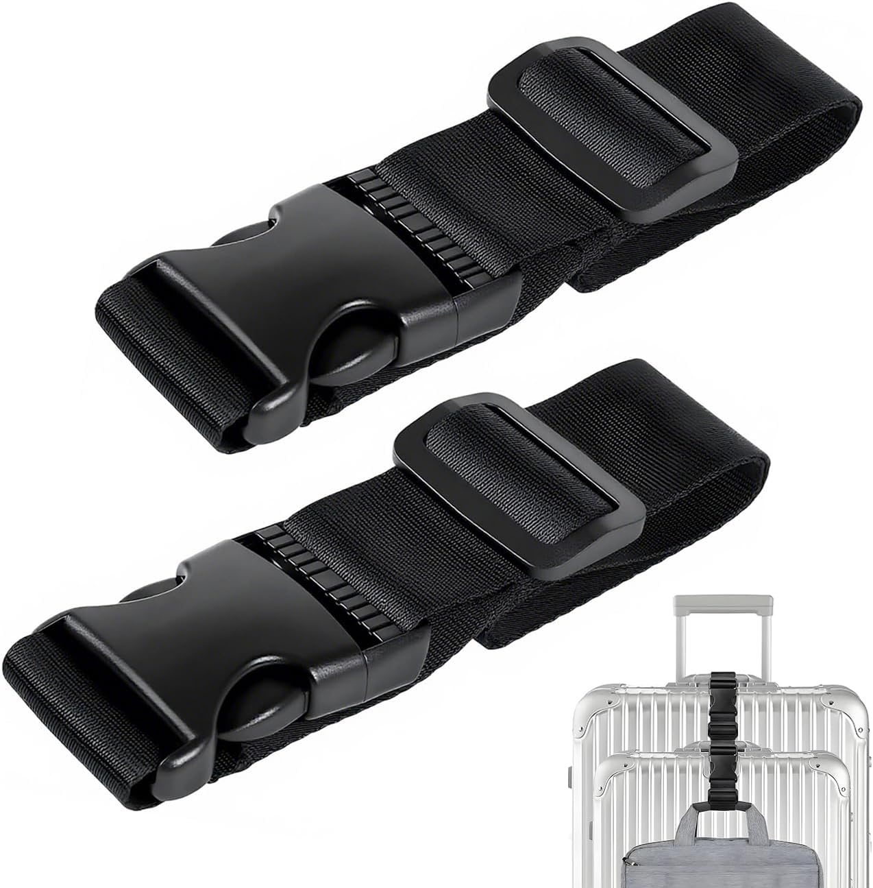 Luggage Straps for Suitcases TSA Approved, Straps with Buckles, Adjustable Luggage Connector Straps for Suitcases - Connect 3 Luggages, Fanny Pack Extender Strap (2pcs Black)