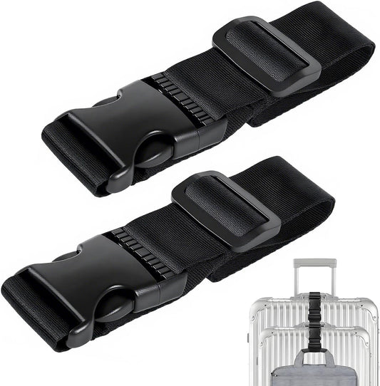 Luggage Straps for Suitcases TSA Approved, Straps with Buckles, Adjustable Luggage Connector Straps for Suitcases - Connect 3 Luggages, Fanny Pack Extender Strap (2pcs Black)
