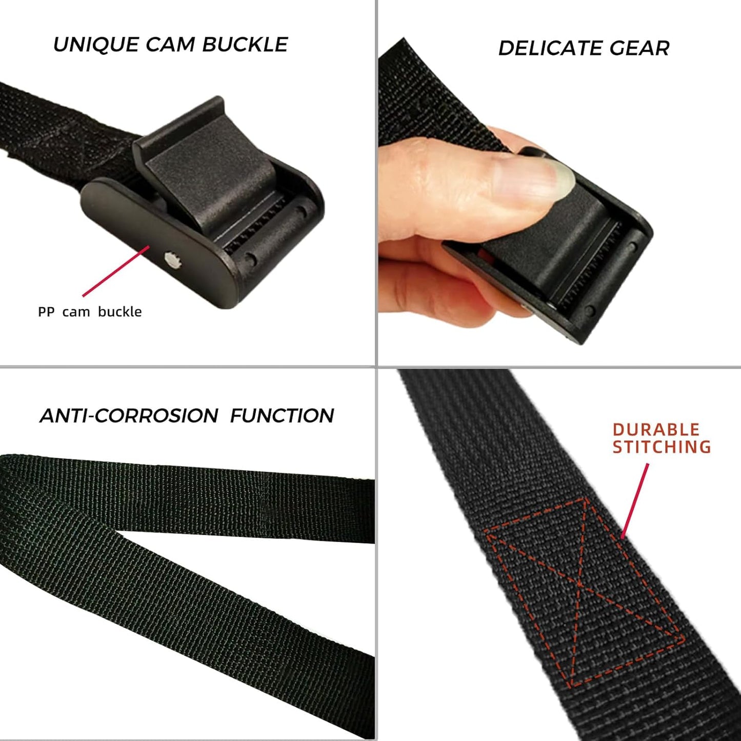 4PCS Tie Down Straps, 1 inch Wide Lashing Straps with Buckles, Adjustable Cam Buckle Cinch Straps Suitable for Motorcycle, Cargo, Trucks,Trailer,Luggage, Car Roof Rack (Black, 1"*12')