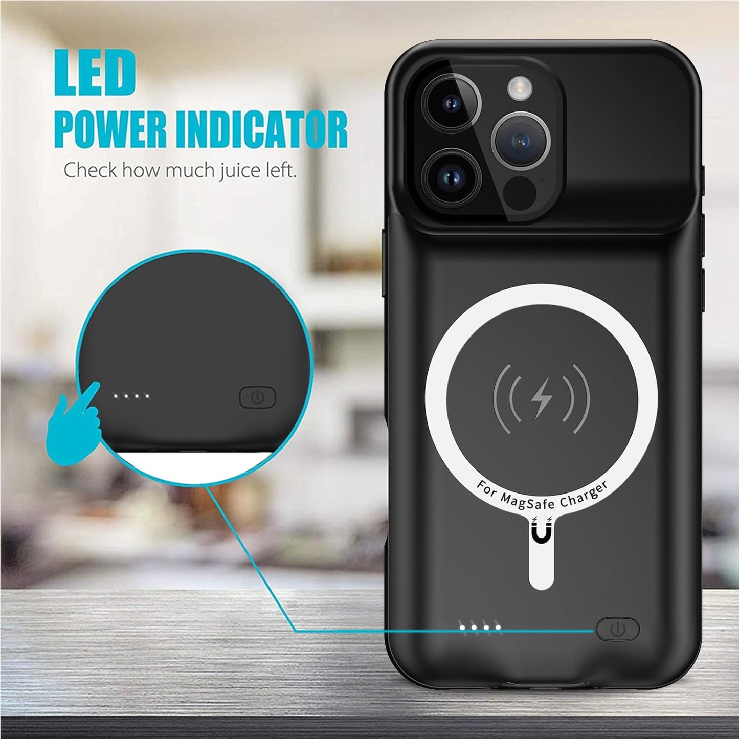 Battery Case for iPhone 16 Pro, Full Encircle 10000mAh High Capacity Rechargeable Portable Charger Case Extended Battery Pack for iPhone 16 Pro (6.3 inch) Wireless Charging Cover with Carplay-Black