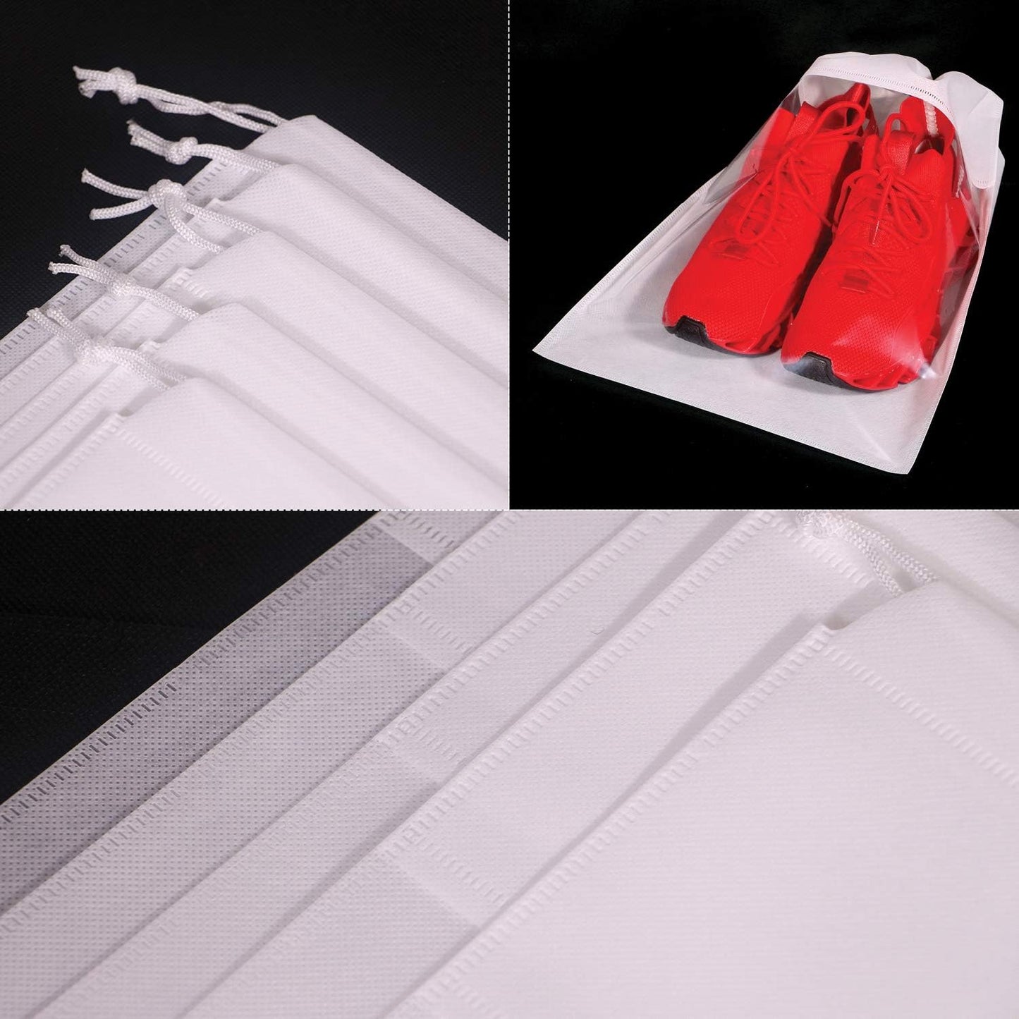 24 Pack Portable Shoe Bags for Travel Large Shoes Pouch Storage Organizer Clear Window with Drawstring for Men and Women White