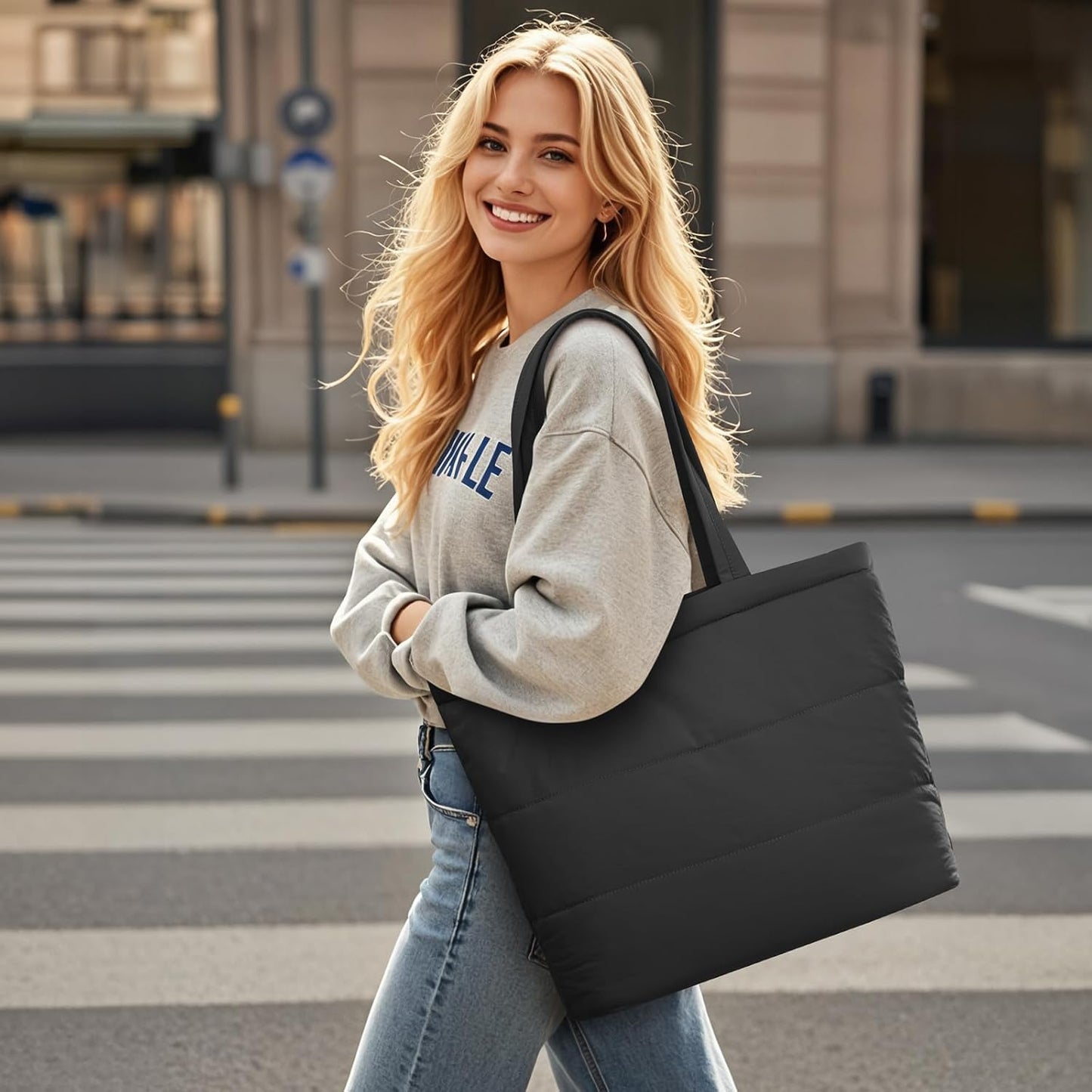 G4Free Tote Bag for Women, Puffer Casual Shoulder Bag with Cup Holder and Laptop Compartment for Travel, Work, Gym