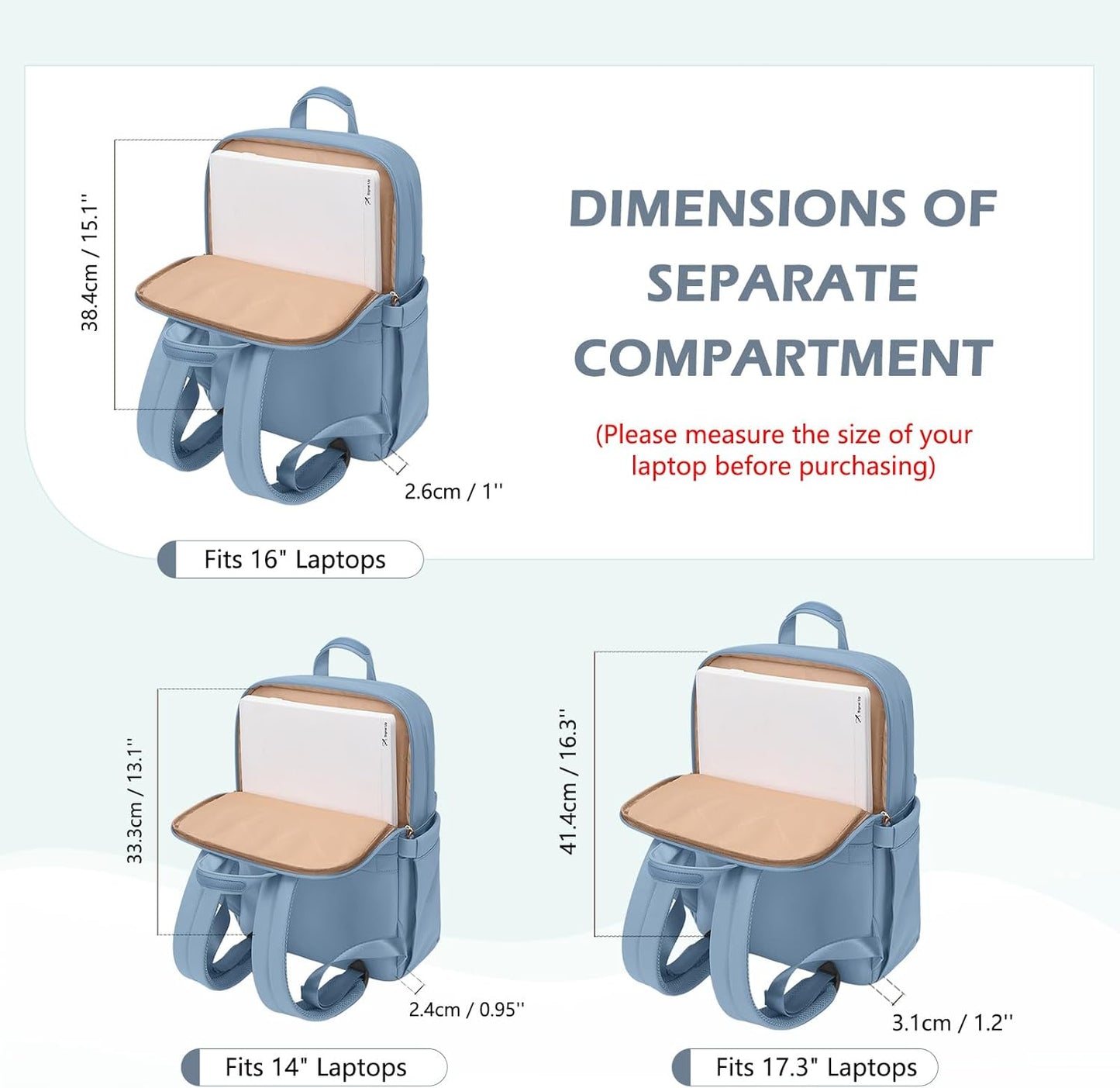 Slim Laptop Backpack for Women, Lightweight Business Backpack for Women Computer Bag Purse for Commuting, Fit 16 Inch, Lake Blue