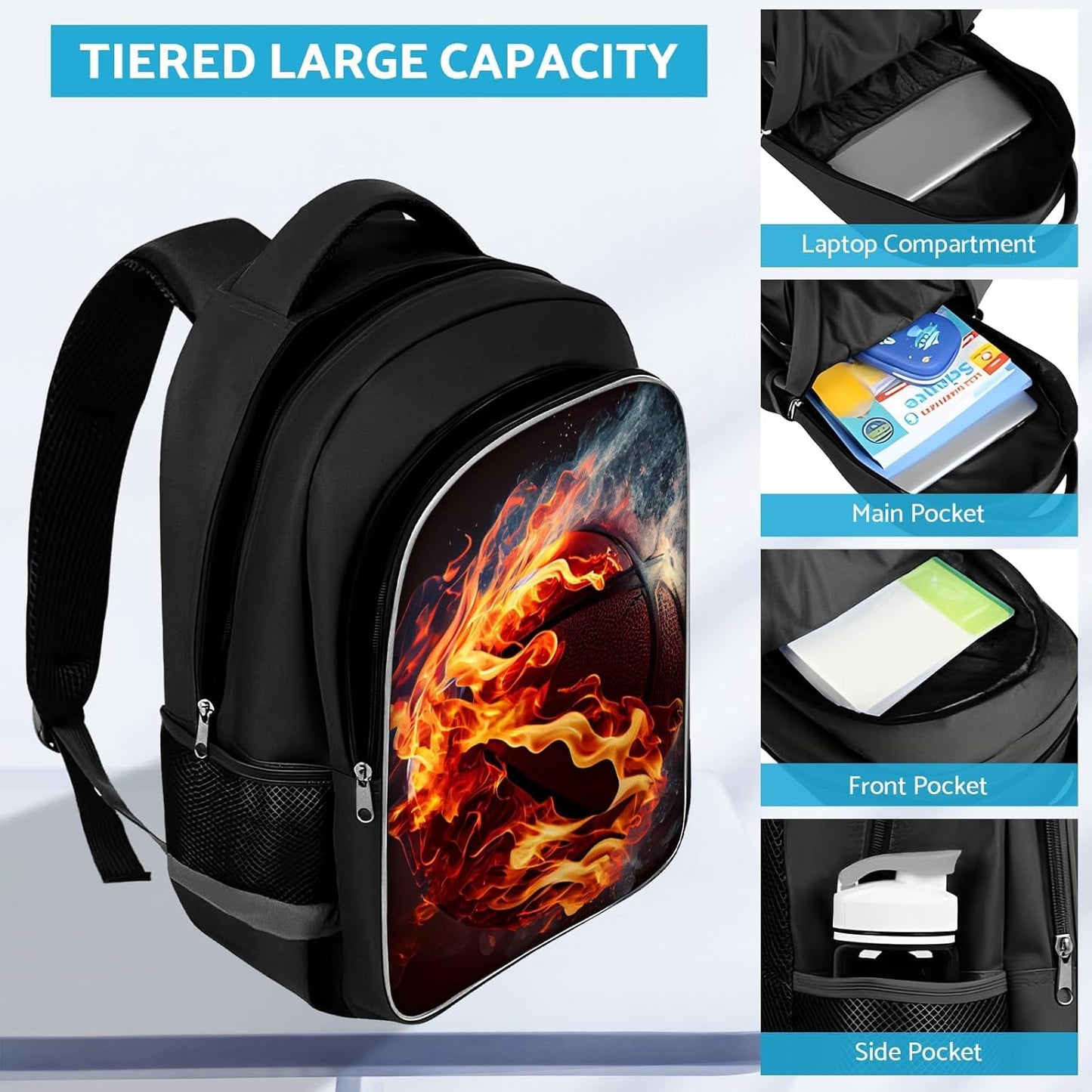 School Backpack for Boys - Basketball Boys Backpack for Kids Children Teens Elementary Middle School - Students Bag for Ages 6-18,17″Bookbag Multifunctional Large Capacity