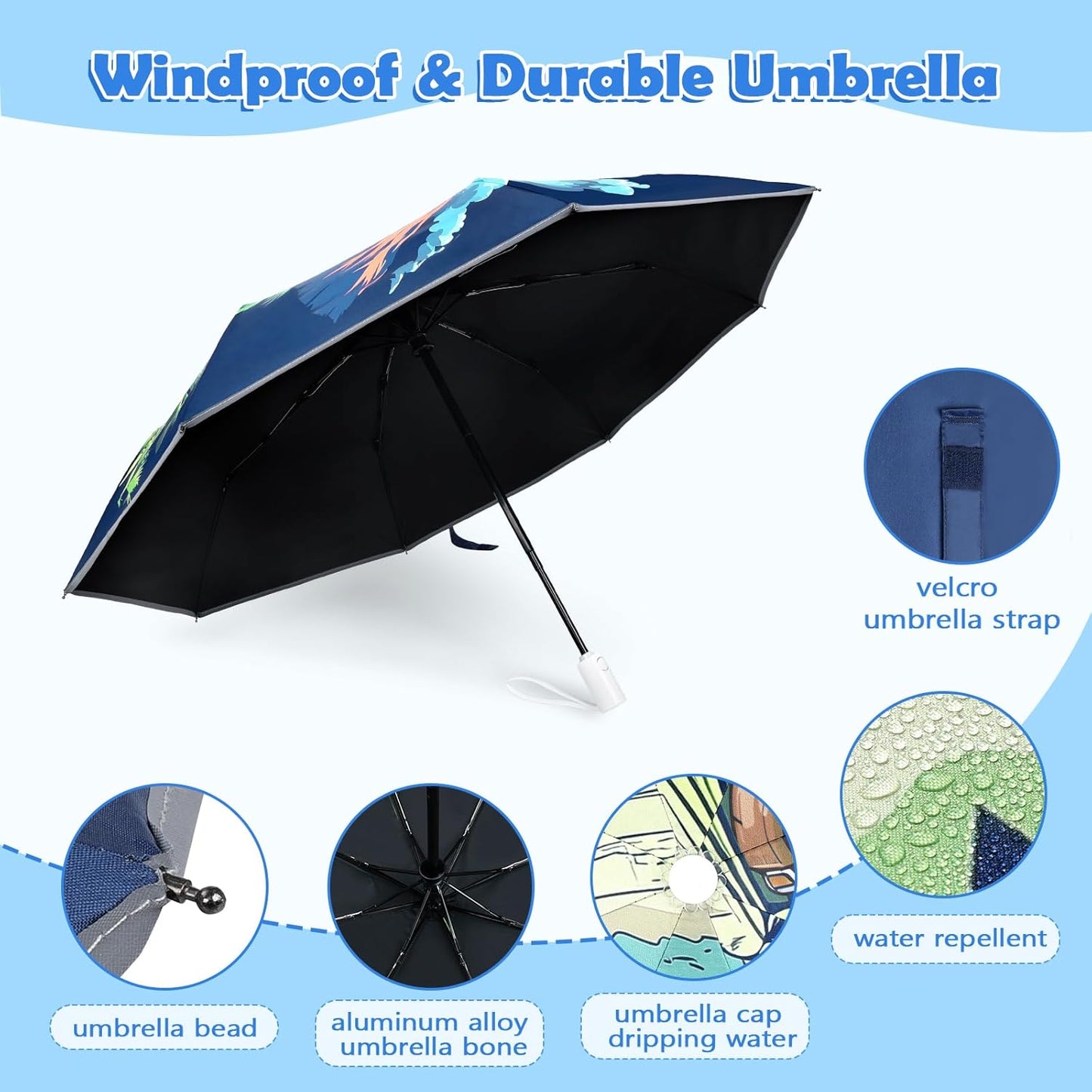 Kids Folding Umbrella Toddler Umbrella with UV Protection Portable Auto Open/Close Anti-rebound Safe Design Windproof, Compact, Lightweight Cute Umbrella for Girls & Boy