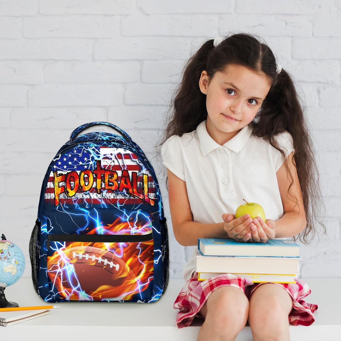 Football US Flag Kids Backpack for Boys Girls Rugby Patriotic Elementary Schoolbag Kindergarten Gamepad Bookbags Preschool Toddler Book Bags Travel Bag Hiking Camping Rucksack Daypack
