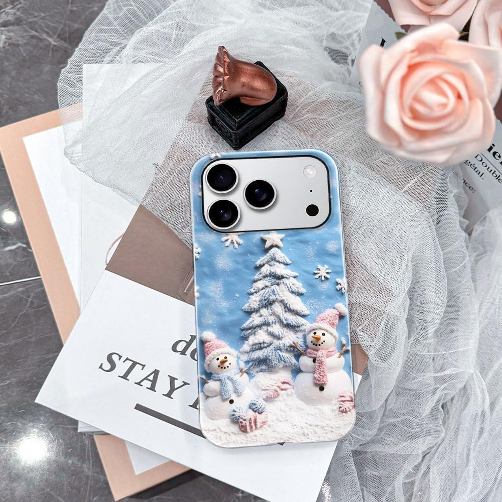 Case for iPhone 17 Pro - Slim Fit Anti-Scratch Phone Case for Girl Women - Snowman Winter Christmas Tree (Glossy)