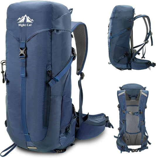 Night Cat Internal-frame Hiking Backpack: 30L Camping Backpack for Men Women Lightweight Waterproof Rain Cover Blue
