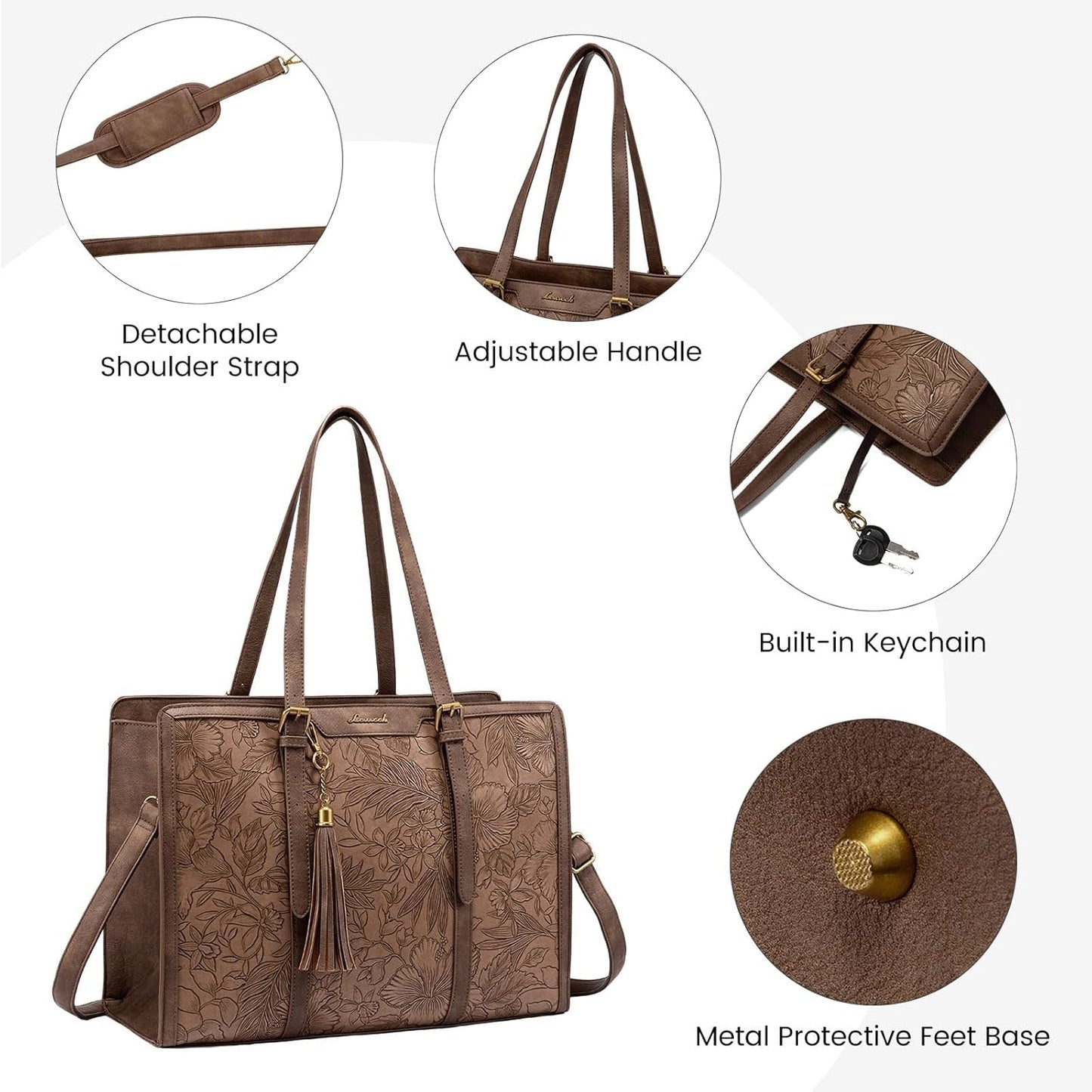 LOVEVOOK Laptop Tote Bag for Women,17 inch Canvas Leather Computer bag with Clutch Purse for Business, Travel, School, Casual (Light Maroon Embossed-P, 15.6 inch)