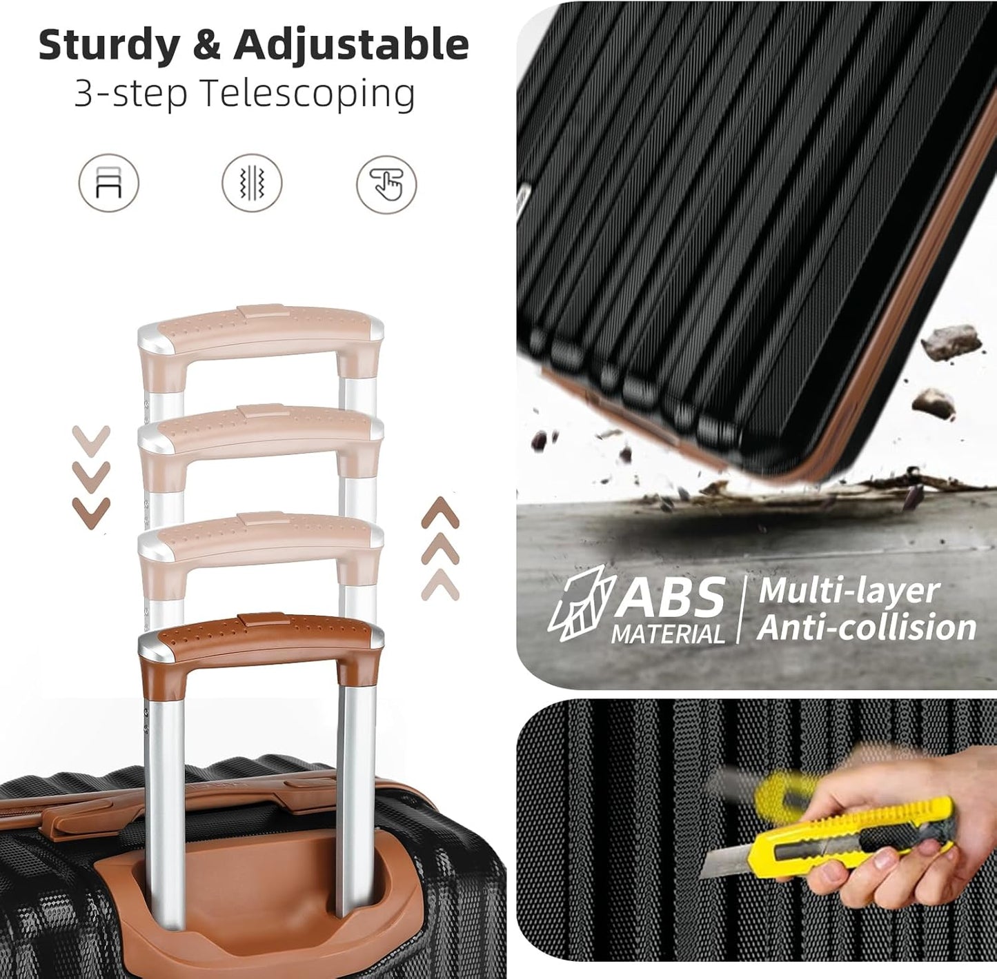 LARVENDER Luggage Set 6 Piece Large Suitcases with Wheels, Suitcase Set ABS Hard Shell Luggage Sets with Spinner Wheels, Carry On Luggage TSA Lock Travel Luggage for Men Women(Black)