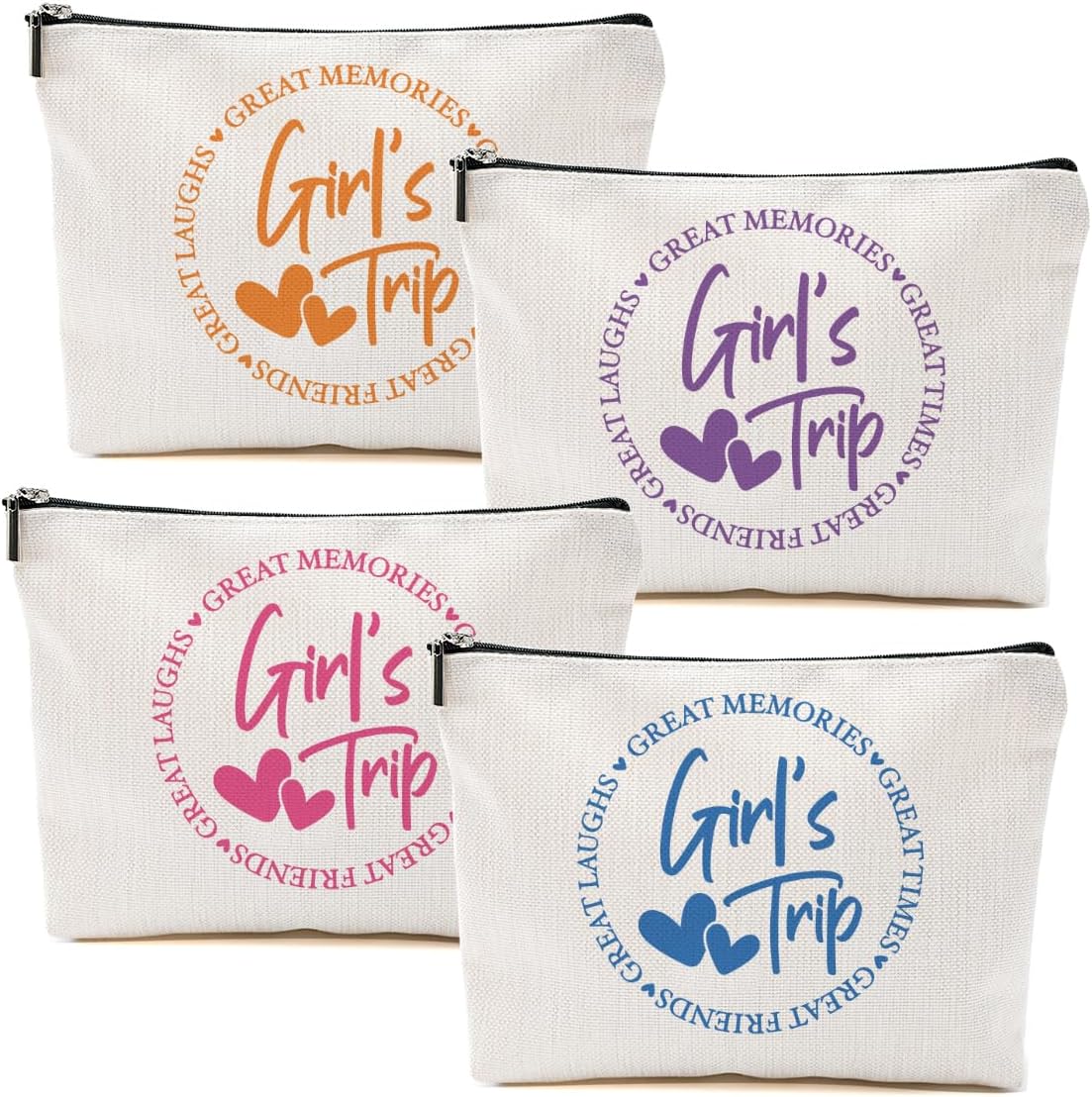 4Pcs Girls Trip Gifts Favors, Girls Weekend Gifts Makeup Bag, Bestie Gifts Weekend Bag Vacation 2025 Cosmetic Bag, Friendship Gifts for Women Friend Coworker, Graduation Wedding Gifts Toiletry Bag