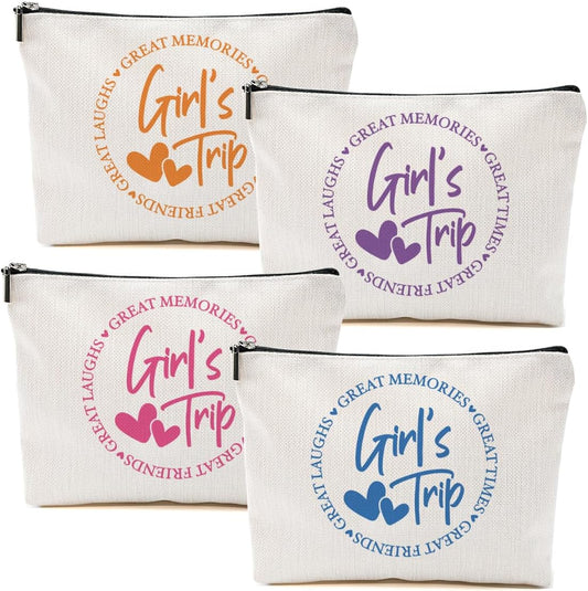 4Pcs Girls Trip Gifts Favors, Girls Weekend Gifts Makeup Bag, Bestie Gifts Weekend Bag Vacation 2025 Cosmetic Bag, Friendship Gifts for Women Friend Coworker, Graduation Wedding Gifts Toiletry Bag