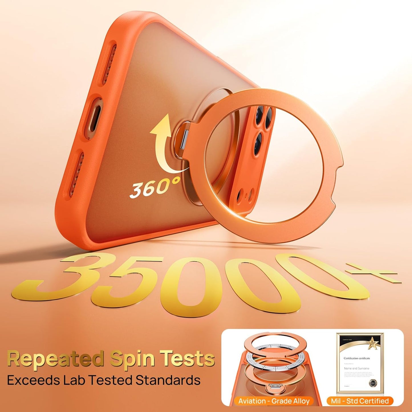 360° Spin Magnetic Stand for iPhone 17 Pro Max Case, [Fit for MagSafe][Military Protection][Full Camera Protection] Adjustable Kickstand iPhone Case for iPhone 17 Pro Max 6.9", Cosmic Orange