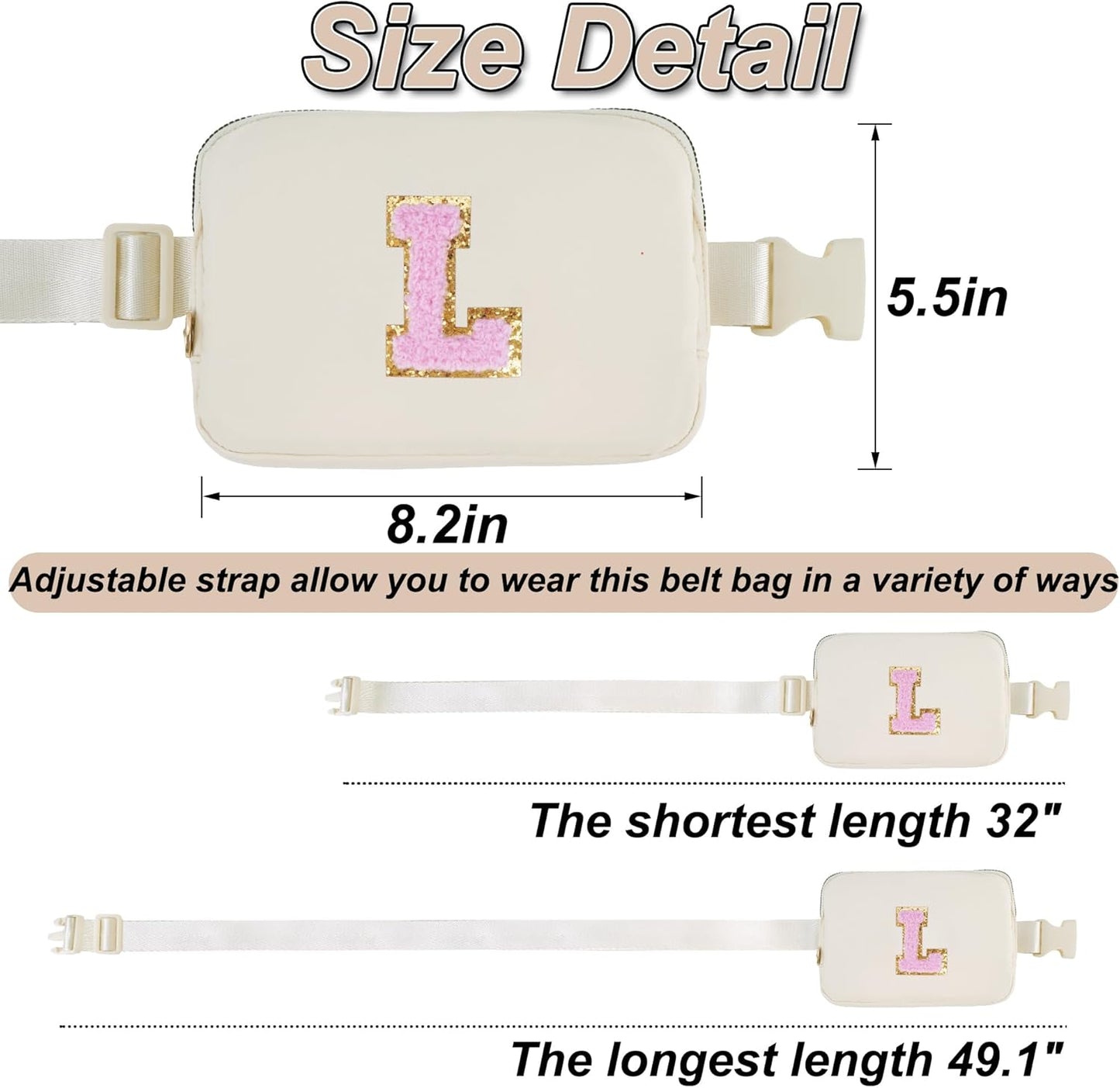 Personalized Belt Bag for Women Girls - Fashion Mini Waist Packs with Adjustable Strap - Trendy Travel Fanny Pack Crossbody Bags with Initial Letter - Teen Gifts | Cream,L