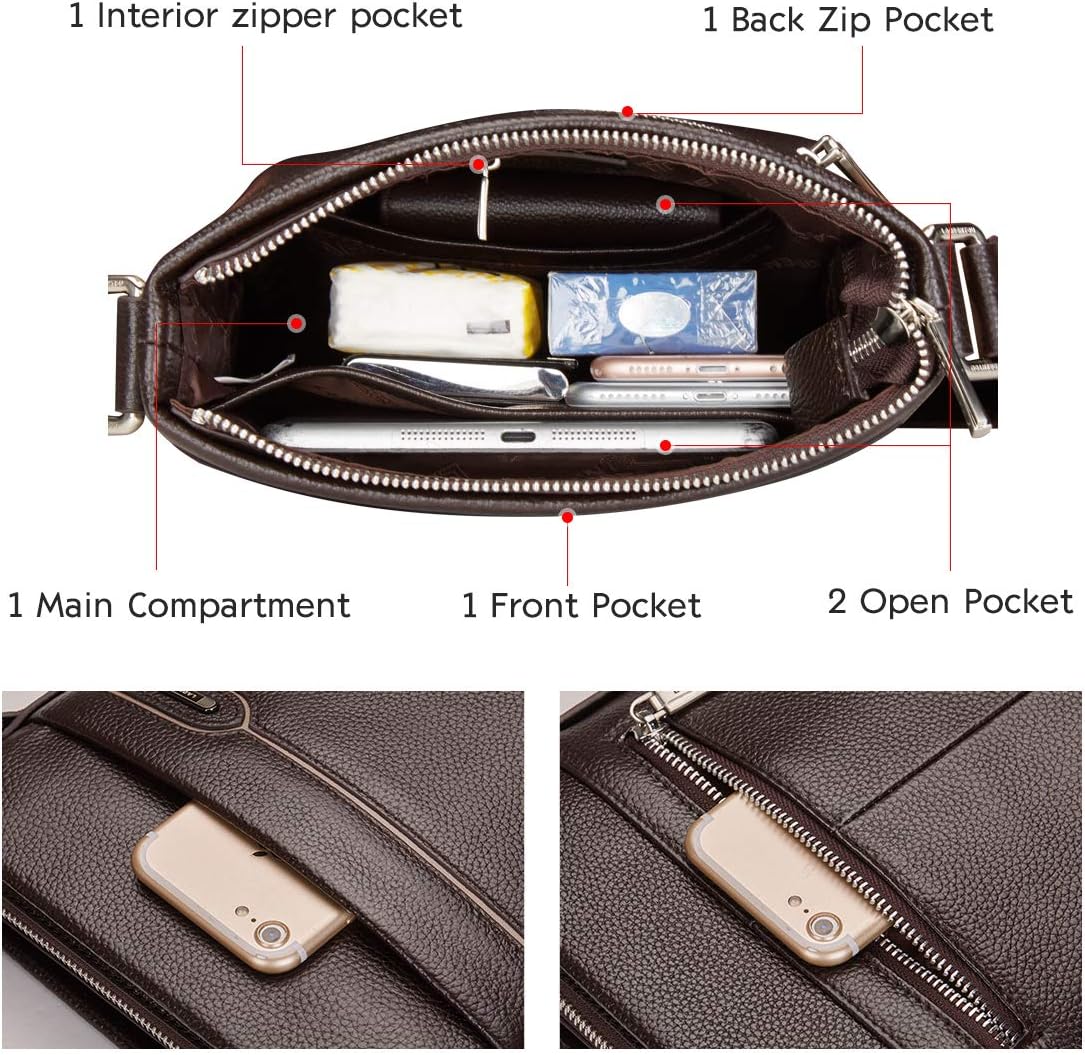 LAORENTOU Men's Genuine Leather Shoulder Bag, Business Crossbody Bag for Men Messenger Bags Leather Purse Men's Side Bags