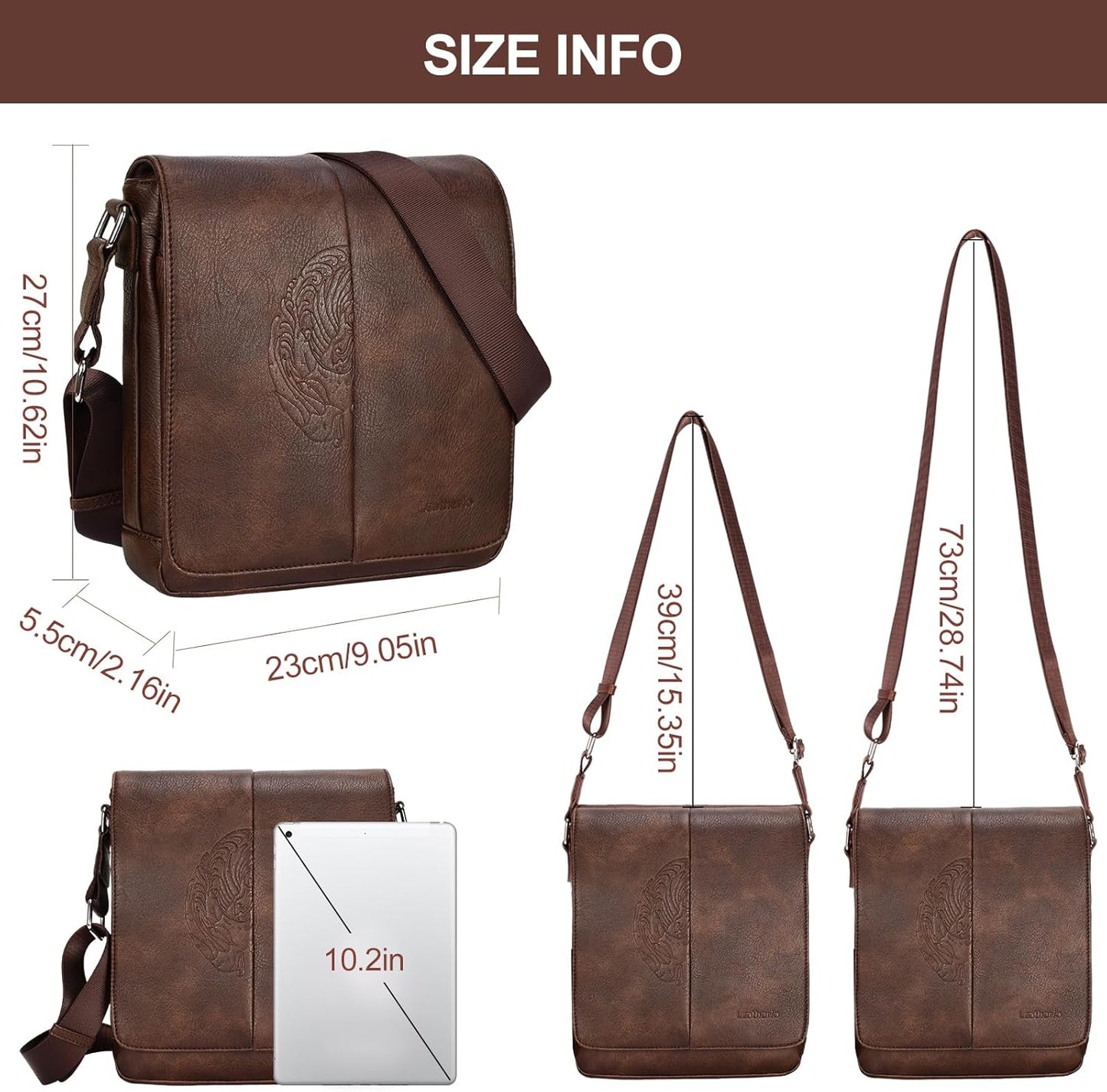 Leathario Men's Crossbody Bag, Vegan Leather, Shoulder Purse Side Sling Satchel, Small Messenger