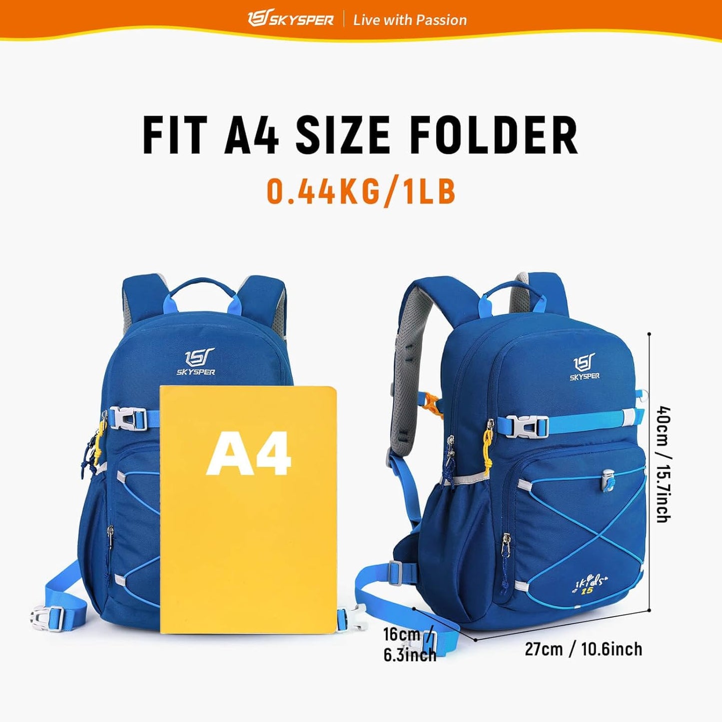 SKYSPER Kids Backpack - 15L Travel Backpacking Small Age 4-6 Ergonomical Design Multi-compartment Breathable Day Pack Preschool Kindergarten Bag