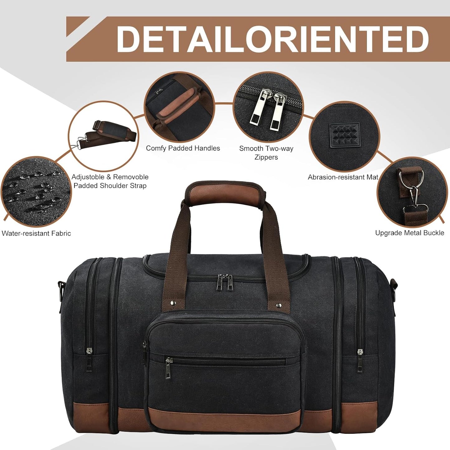 Litvyak Duffle Bag for Travel, 50L Canvas Travel Duffel Bags Overnight Weekend Gym Carry On Luggage