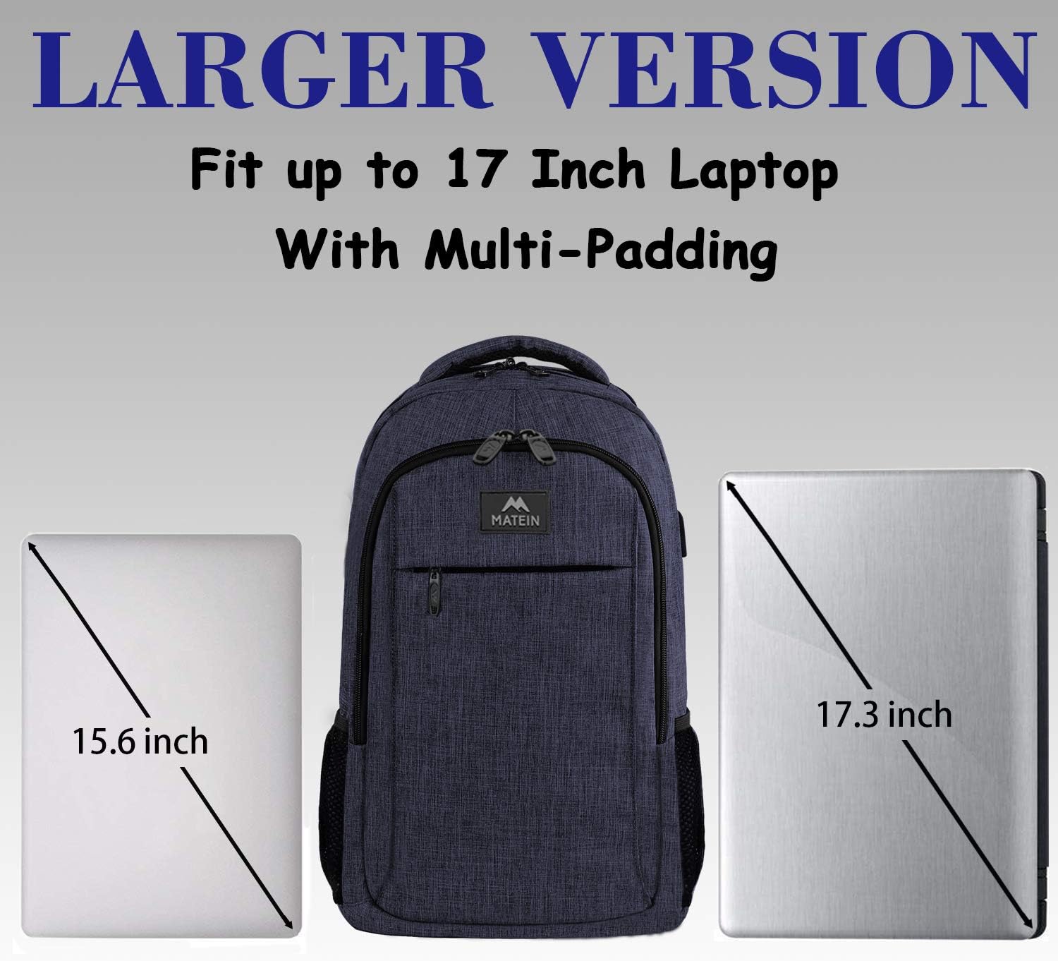 MATEIN Large College Backpack, Sturdy Computer Backpack with USB Charging Port Fits 17 inch