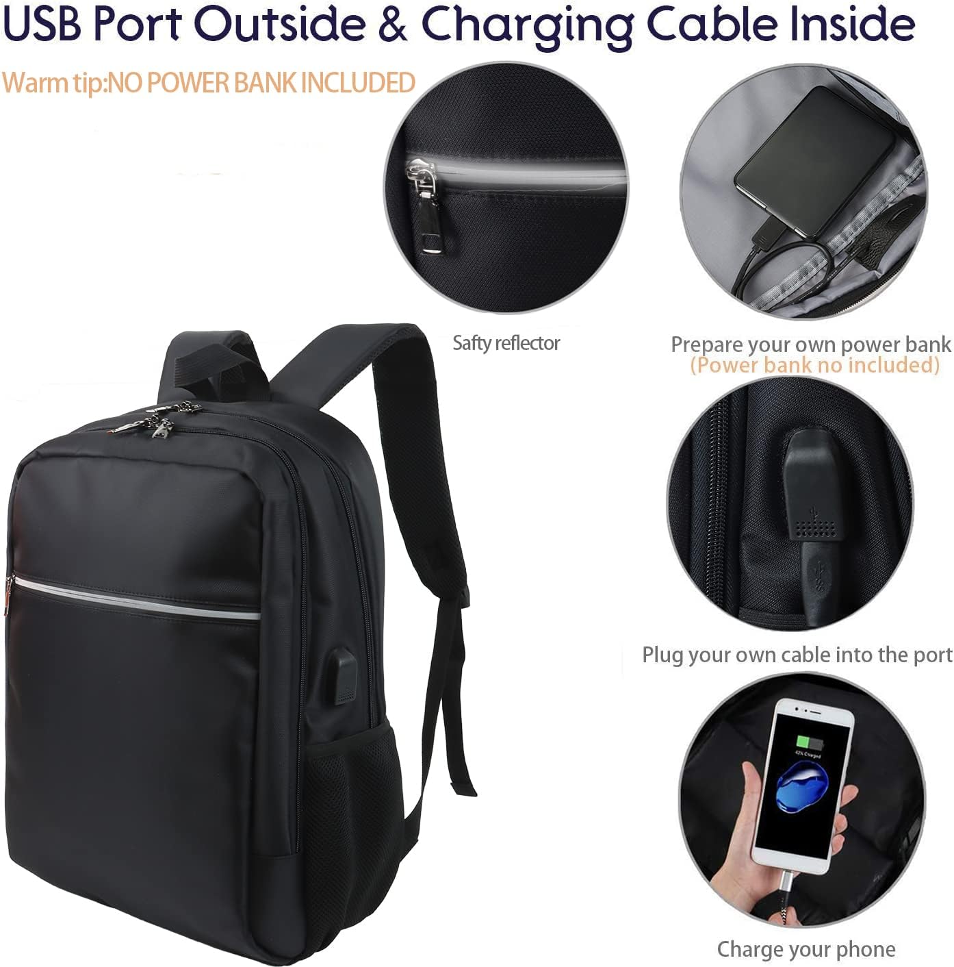 Laptop Backpack for Men Women, Travel Business Backpack with USB Charging Port and Anti Theft Pocket, Fits 17 Inch Laptop,Black