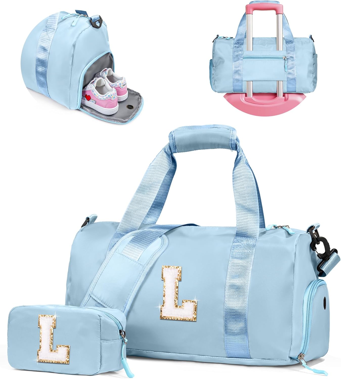 Dance Gifts Granddaughter-Girl Gym Bag with Shoe Compartment, Kid Personalized Dance Bags, Initial Travel Tote with Makeup Pouch, Niece Girls Birthday Gift (Letter L)