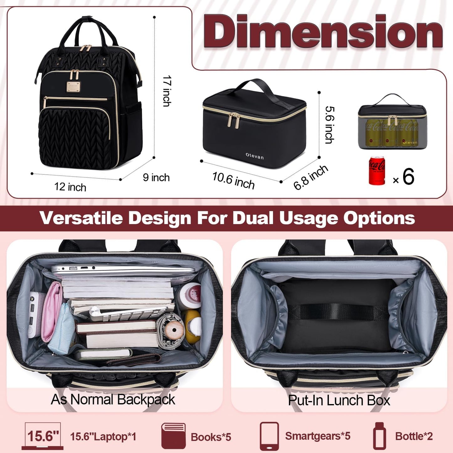 Lunch Backpack for Women, 15.6 inch Laptop Backpacks for Womens, Work Backpacks with Lunchbox,Insulated Back pack Cooler,Teacher Nurse Travel Backpack for Women