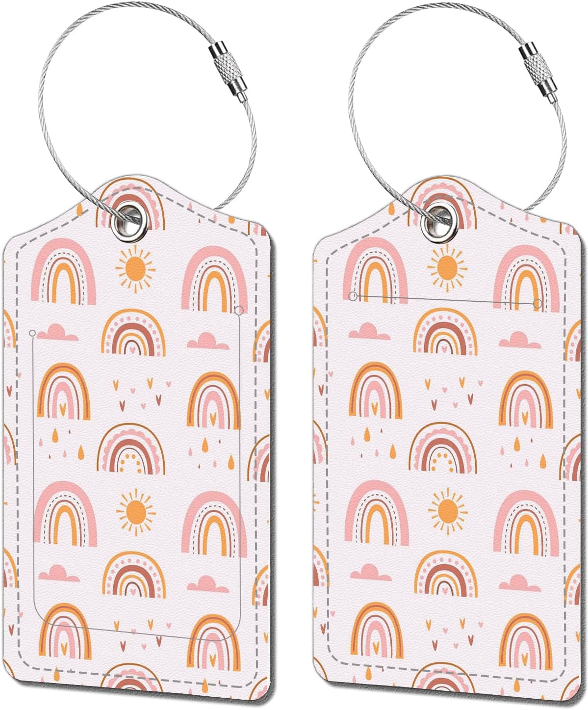 2 Pack Luggage Tags for Suitcase, Cute Leather Suitcase Tags Cruise Ship with Privacy Cover and Double Metal Loop Travel Baggage Bag Backpack Tags for Women Girls Pink Rainbow Lovely Gifts