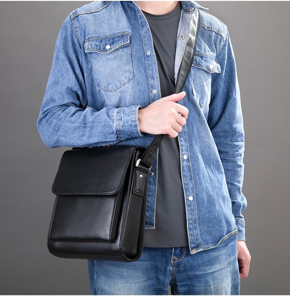 Genuine Leather Messenger Bags Mens Shoulder Crossbody purse Work Business Vintage lager Capacity
