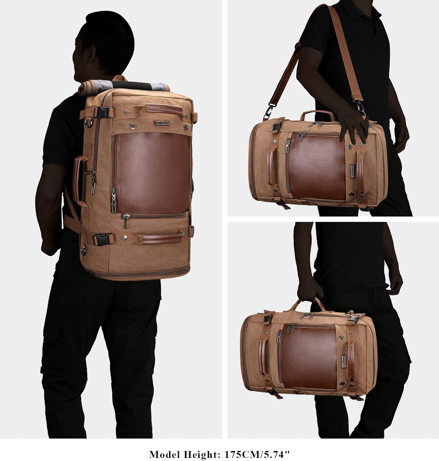 WITZMAN Travel Backpack for Men Women Carry on Luggage Backpack Canvas Rucksack Duffel bag with Shoe Compartment（A2021 big size brown）