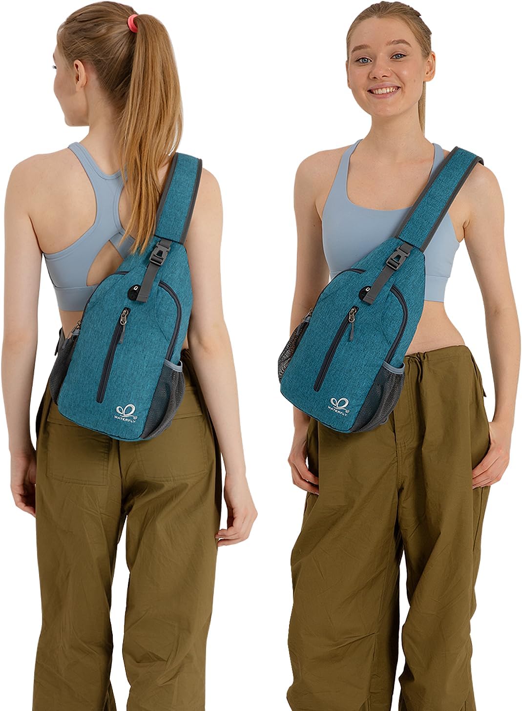 WATERFLY Crossbody Sling Backpack Sling Bag Travel Hiking Chest Bags Daypack (Teal blue)